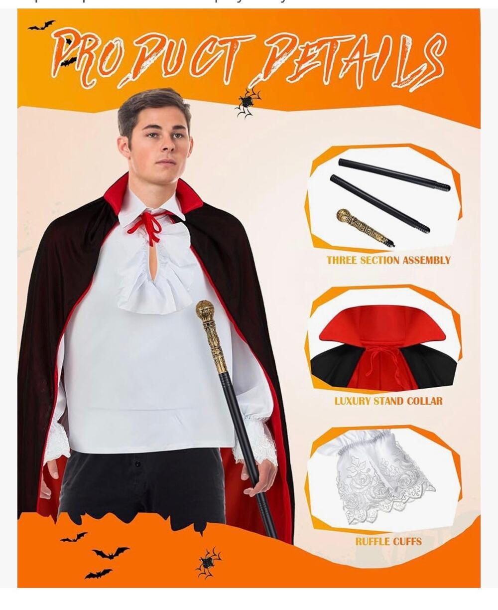 Liitrsh Men's 3-Piece Gothic Vampire Halloween Costume Set (Size XL) Cosplay